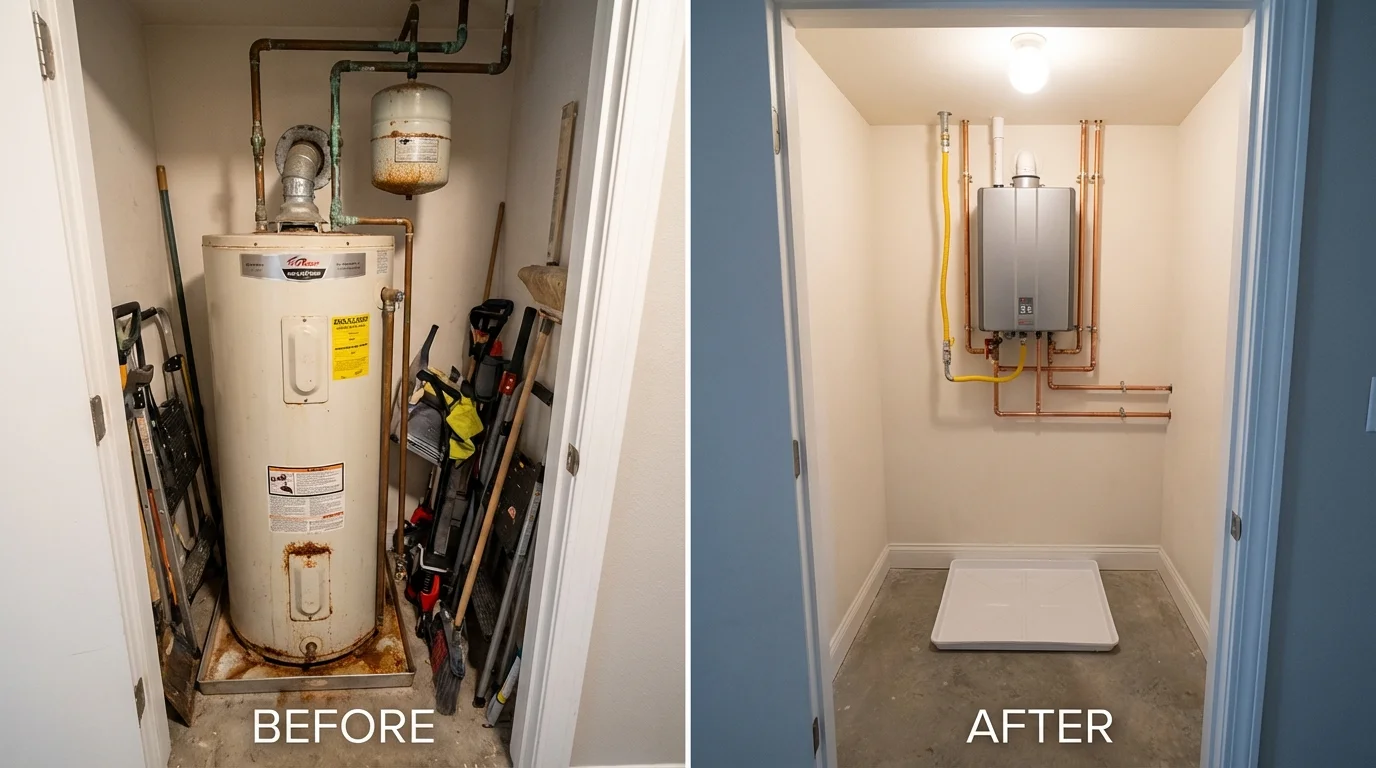 Tank water heater versus wall-mounted tankless unit comparison for Weyauwega, WI homeowners